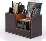 TooCust Leather Office Desk Organizer with Drawer, Multi-function Office Supplies for Desk Top Organizer,Black Mens Desk Accessories,Teacher Desk Organizer for Pen Pencil Holders and Organizers